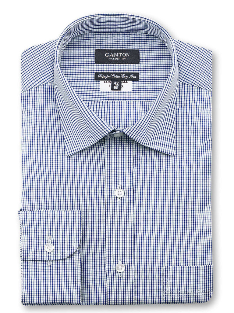 Austin Navy Check Shirt - Shirts Made For Taller Men