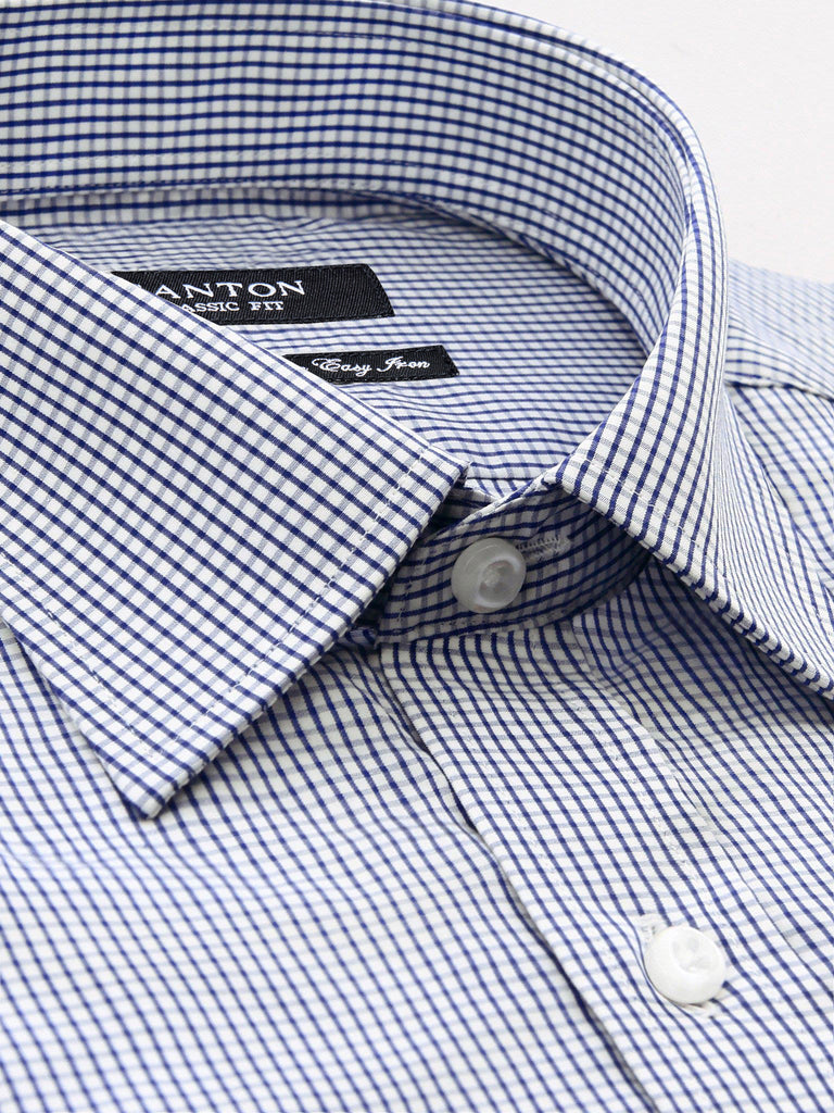 Austin Navy Check Dress Shirt with a spread collar- Shirts Made For Taller Men