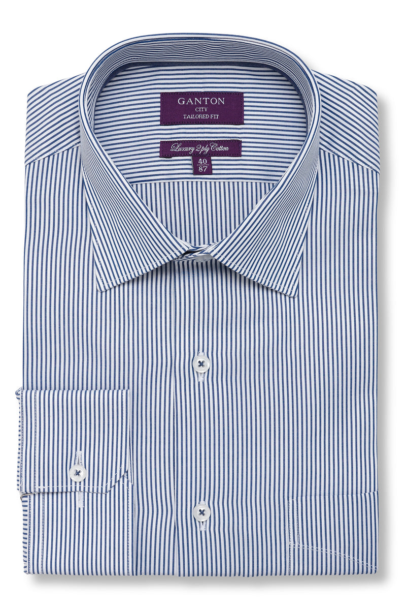 Soho Shirt in Navy Stripe | City Tailored Fit Business Shirt – Ganton ...