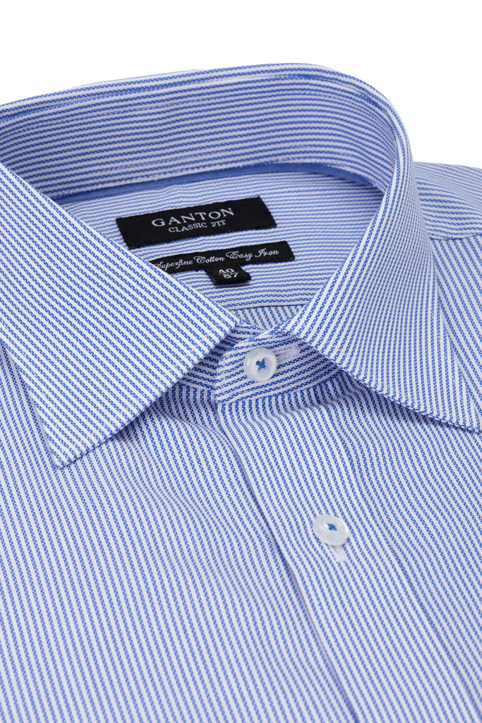 Royal Blue Stripe Business Shirt - Spread Collar