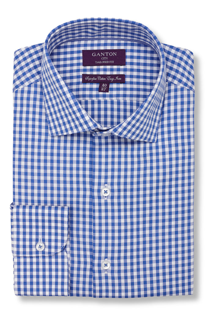 City Tailored Fit Blue Check Shirt