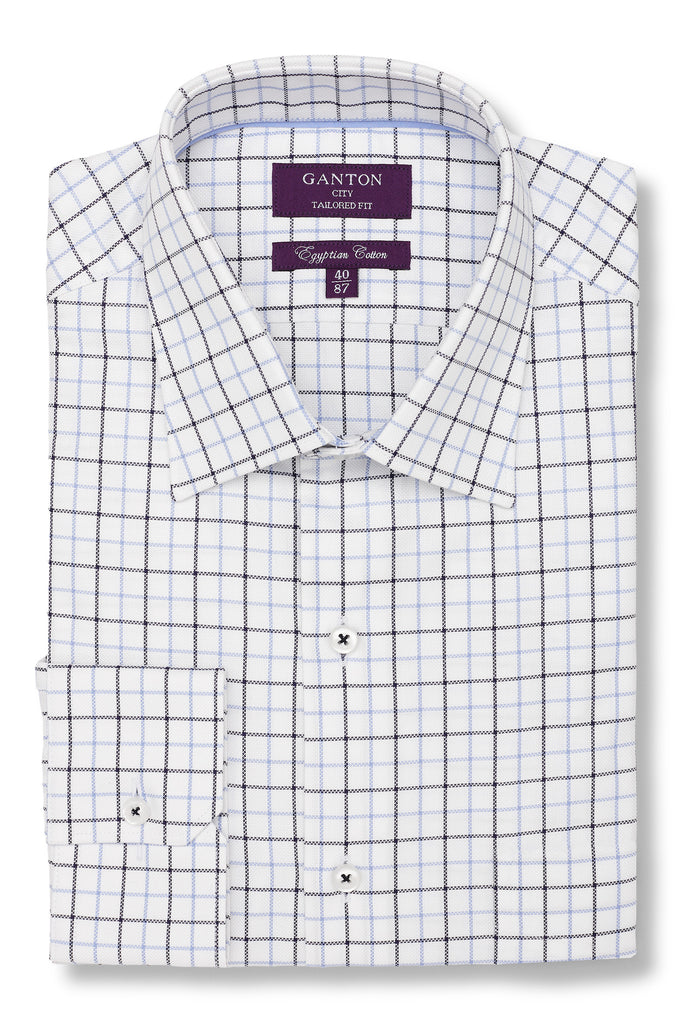 Mid fitting tailored fit business shirt by Ganton - Blue, navy check