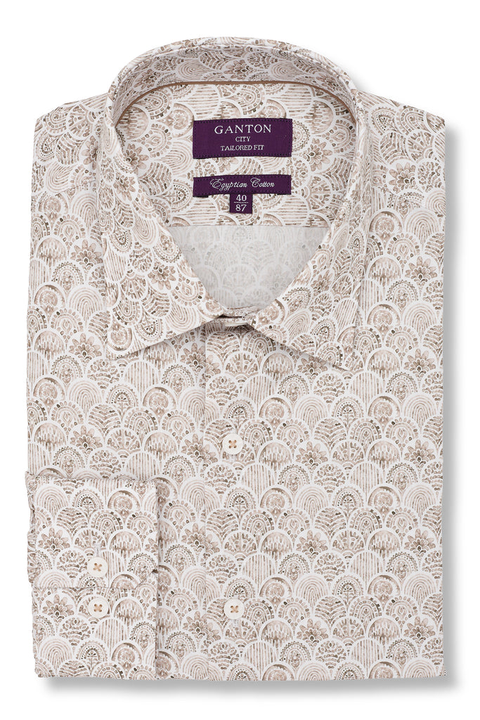 Fawn coloured Shell Style Print Shirt by Ganton