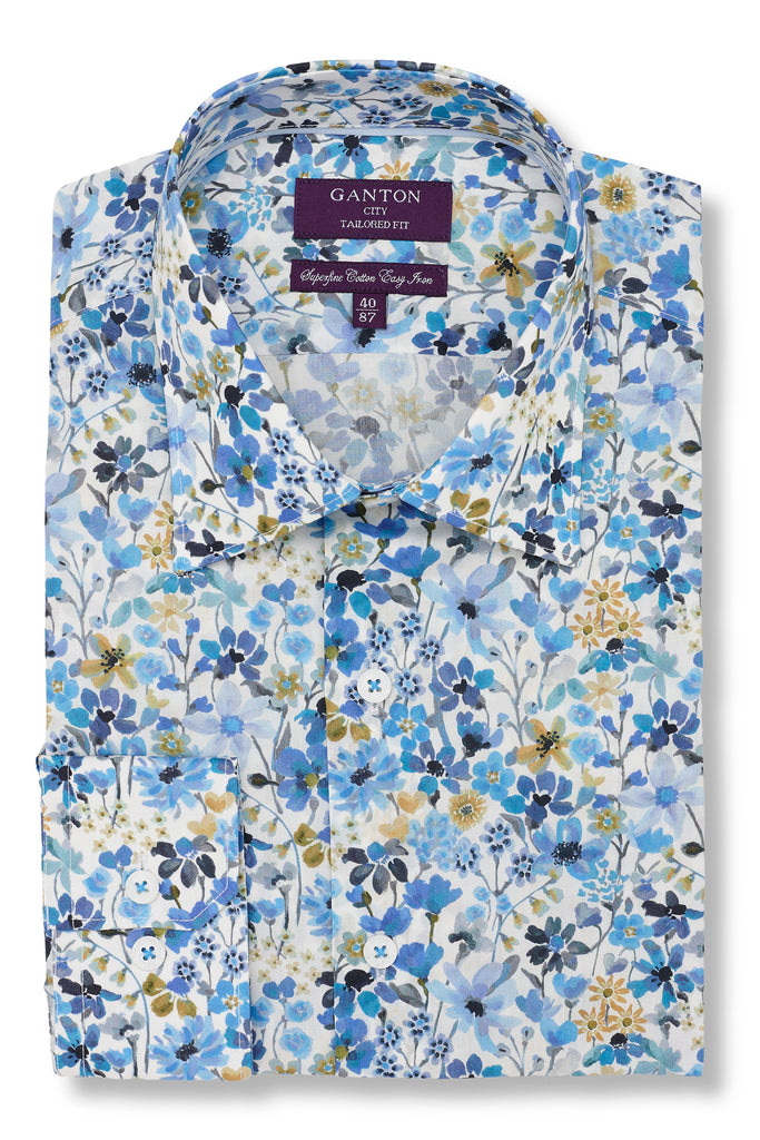 Blue floral liberty print, with yellow highlight flower design