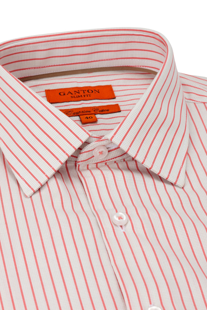 Red Stripe Slim Fit Egyptian Cotton Spread Collar Business Shirt