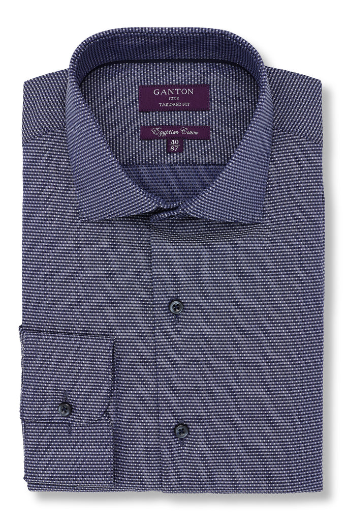 Ganton Navy Textured Shirt - Egyptian Cotton