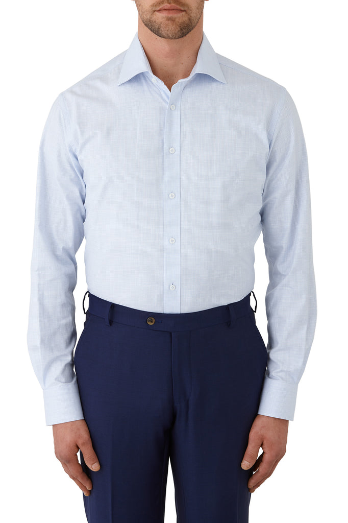 Ganton - Blue check shirt, Classic Fit, Spread Collar