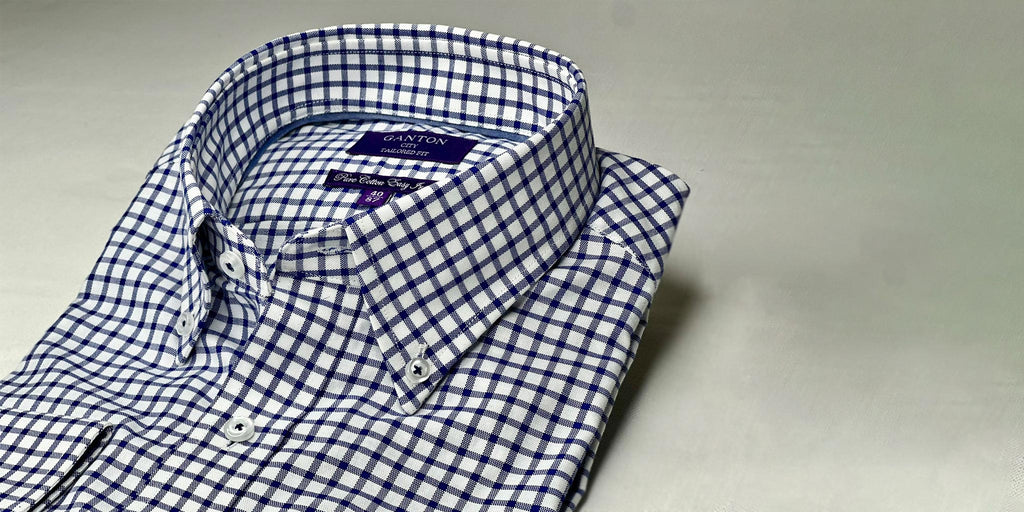 Blue check button down smart casual shirts by Ganton Shirts