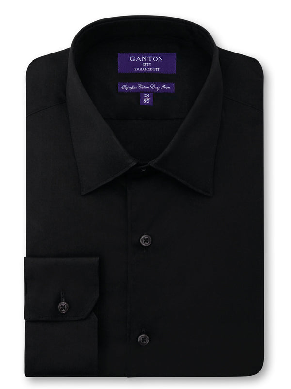 Byron Plain Black Poplin Shirt - Superfine Cotton Easy Iron - Ganton Shirts